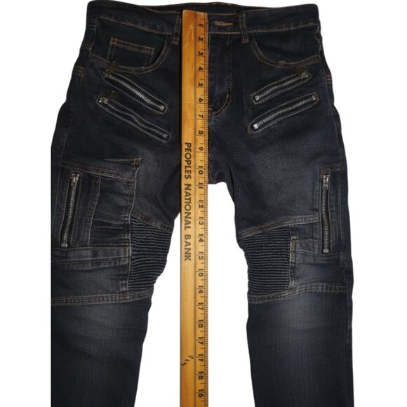 Volero Mens Dark Wash Slim Fit Biker Moto Style Cargo Jeans Grunge Streetcore - Picture 9 of 10